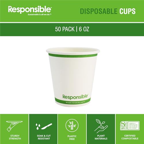 Certified Compostable 6 oz Paper Cups (50 Count)