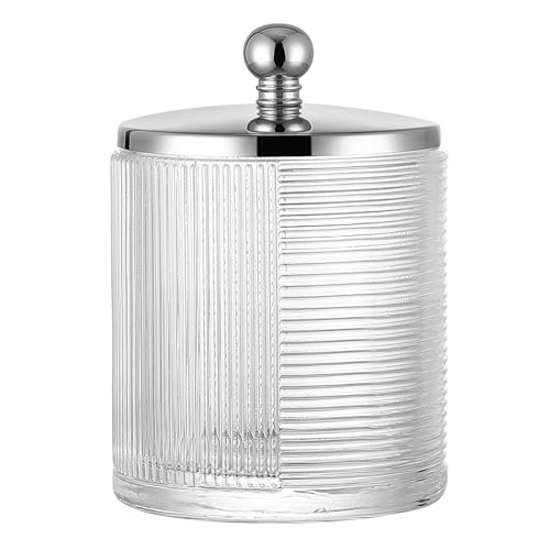 Clear Transparent Apothecary Ribbed Geometric Etched Glass Jar W