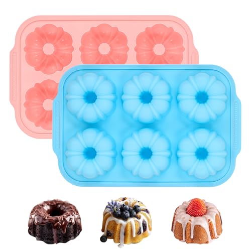 Mini Fluted Tube Cake Pans for Baking with Metal Reinforced Frame (2 Count)