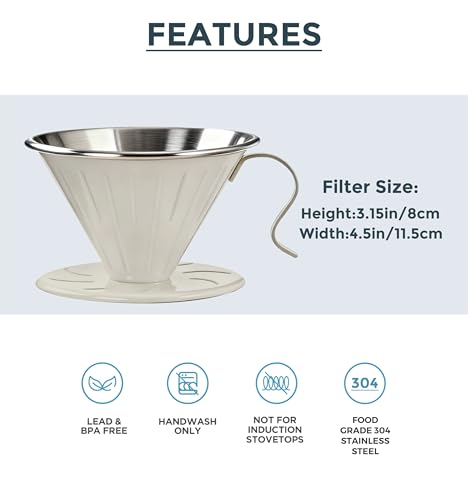 Stainless Steel V60 Coffee Dripper & 50 Paper Filters