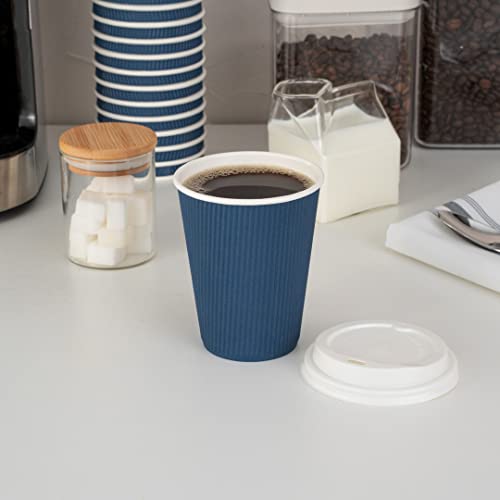 Ripple Wall Coffee Cups 25 Count 12 Ounce Insulated Midnight Blue Paper Cups