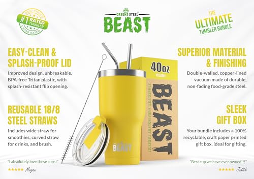 Beast 40 oz Tumbler Stainless Steel Vacuum Insulated Coffee Ice Cup Double Wall Travel Flask