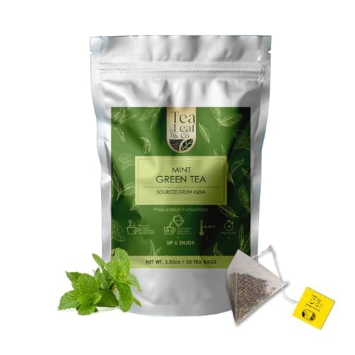 Tealeaf & Co. Mint Green Tea Bags Blended with Fresh Herbs (50 Count)