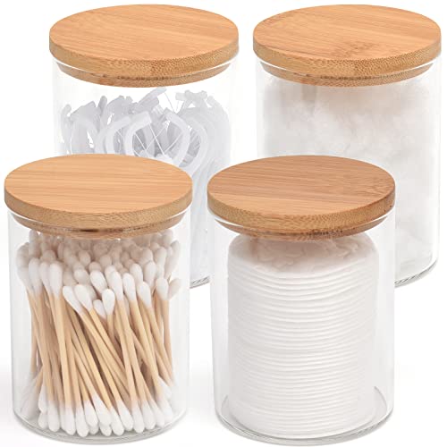 4 Pack Glass Qtip Holder Dispenser for Cotton Ball (8 Count)
