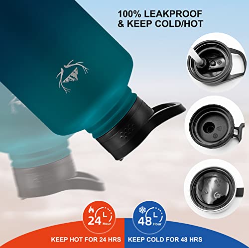 64 oz Insulated Water Bottle with Carrier Bag & 3 Lids