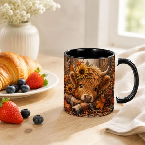 Fall Sunflower Highland Cow Coffee Mug