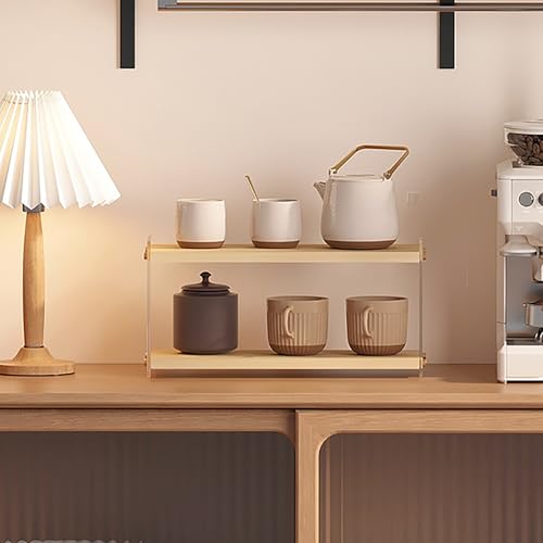 Coffee Station Organizer 2 Tier Acrylic Home Storage Mugs Hooks for Kitchen Countertops