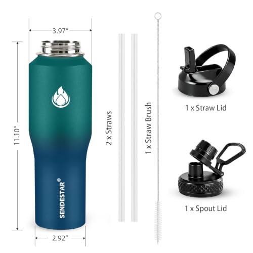 32oz Water Bottle Wide Mouth Stainless Steel Vacuum Insulated Double Wall with Straw Lids Fit in Any Car Cup Holder