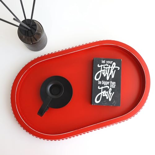 Red Oval Wood Decorative Ottoman Tray for Coffee Table