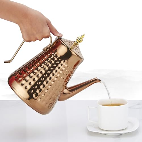 1.8L(60oz) Stainless Steel Hammer Patterned Teapot With Removeable Infuser,Loose leaf cover,Copper