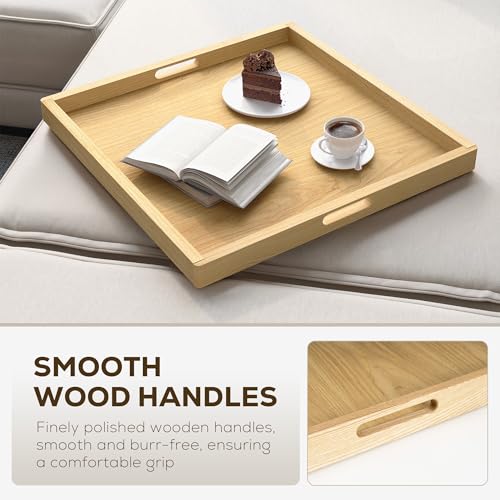 22 Inch Large Square Wooden Ottoman Tray for Living Room