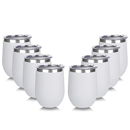 Stainless Steel Wine Tumbler Bulk with Lid (8 Count)