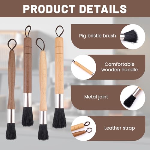 2 Pieces Beige Coffee Grinder Cleaning Brush with Black Bristle