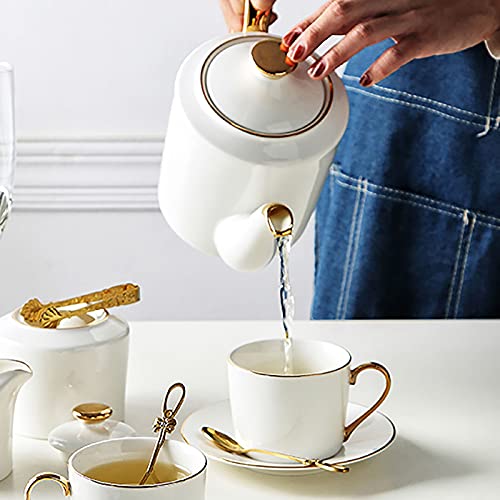 Utility White Porcelain Coffee Tea Set Tea Gift Sets with Tray Teaspons Tea Cup Teapot 1200Ml 6 Cups 240Ml Modern Tea Service for Tea