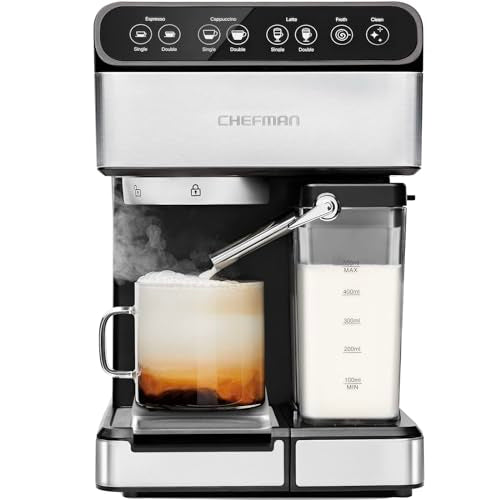 6-in-1 Espresso Machine with Built-In Milk Frother, 15-BAR Pump, Digital Display, One-Touch Single or Double Shot for Cappuccinos and Lattes, XL 1.8-L Water Reservoir, Stainless Steel