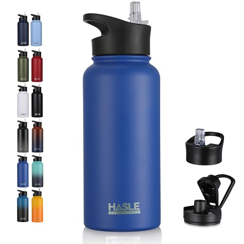 32 oz Insulated Water Bottle Stainless Steel Double Walled Vacuum Sports Water Bottle with 2 Lids