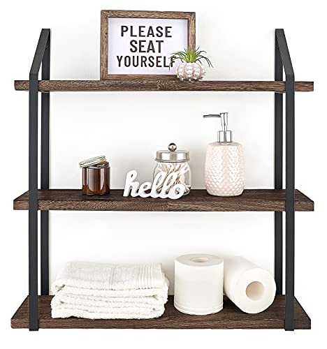 3 Tier Floating Wall Shelf Wood Hanging Shelf with Brackets 23.5 Inch
