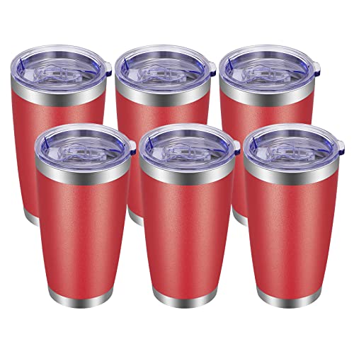20oz Tumbler with Lid and Straw Stainless Steel Tumbler Cup Bulk Vacuum Insulated Double Wall Travel Coffee Mug Powder Coated Coffee Cup (6 Count)