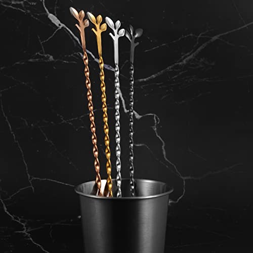 Rose Gold 12 Inch Stainless Steel Cocktail Spoon with Leaf Handle