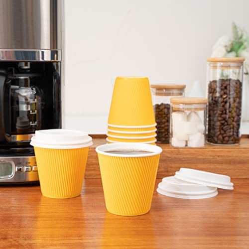 Ripple Wall Coffee Cups 25 Count 8 Ounce Insulated Yellow Paper Cups