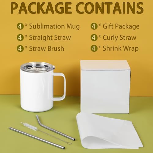 12 Oz Sublimation Coffee Mug Blanks With Handle (4 Count)