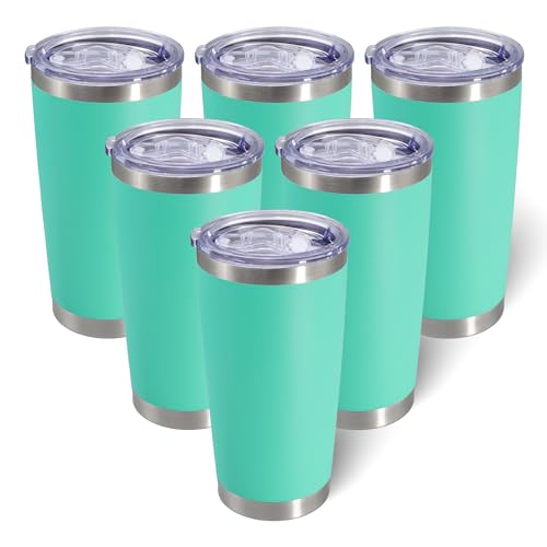20oz Tumbler with Lid Stainless Steel Tumblers Insulated Mug Light Blue 6P (6 Count)