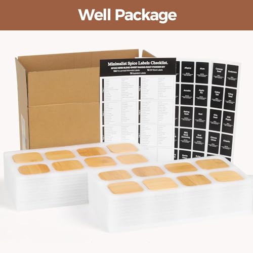Square Glass Spice Jars with Labels 4 oz 6 Pack with Bamboo Lids (6 Count)
