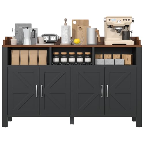 Buffet Cabinet with Storage Farmhouse with 4 Doors and 3 Open Compartments