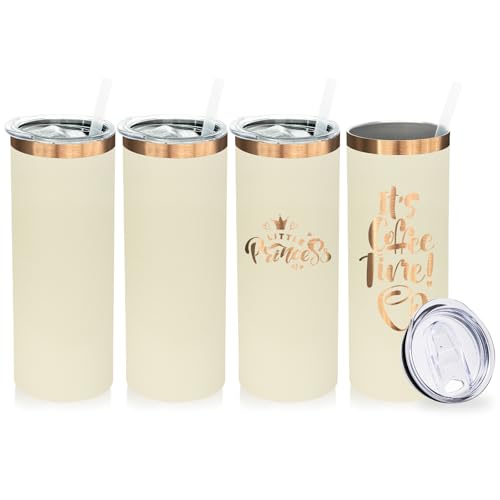 20 oz Skinny Tumblers Bulk with Lids and Straws Cream (4 Count)