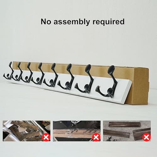 43 Inch White Wood Coat Rack Wall Mount with 8 Triple Hooks