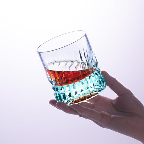 Crystal Whiskey Glasses Set of 2 Hand Blown Old Fashioned Glasses