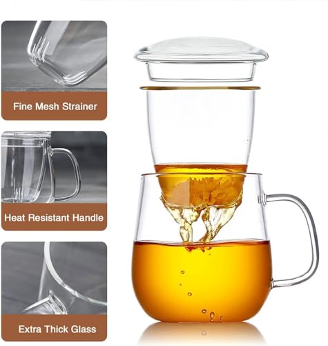 Glass Teacups 2 Pack Glass Tea Cup with Infuser and Lid (2 Count)