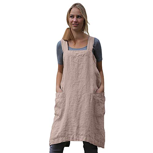 Women's Pinafore Square Apron Baking Cooking Gardening Works Cross Back Cotton
