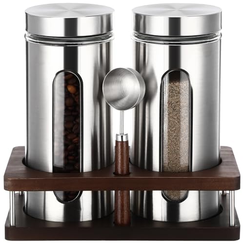 Stainless Steel Coffee Grounds Canisters Container with Shelf (2 Count)