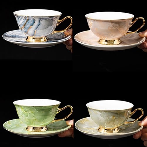 Luxury Marble Pattern Tea Set with Gold Trim