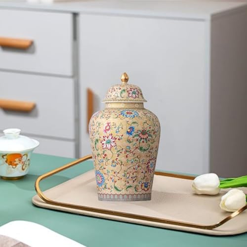 12in flower Ginger Jar with Lid Chinese Decorative brown Ceramic