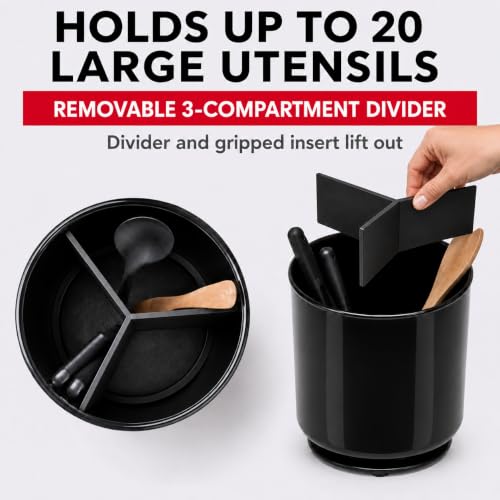 Jumbo Extra Large Sturdy Rotating Black Utensil Holder Caddy with No
