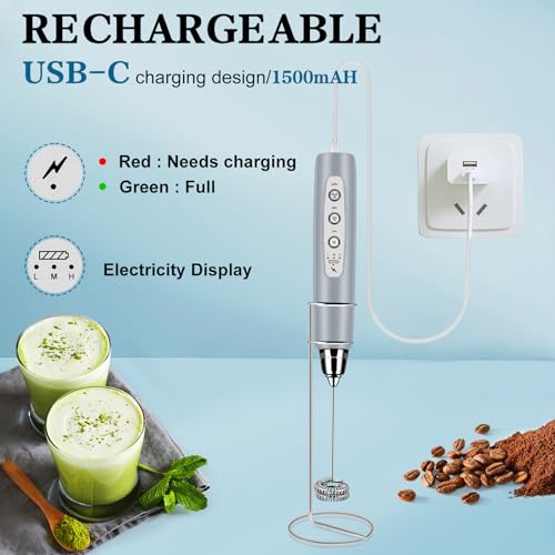 Milk Frother Wand Rechargeable Handheld Whisk Coffee 3 Speed Adjustable