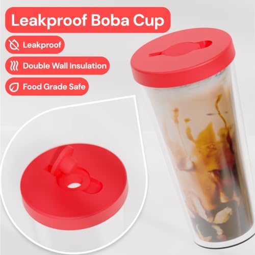 Reusable Boba Cup and Straw Boba Tea Cup Bubble Tea Cup Reusable Iced Coffee Cup Cold Coffee Cup Smoothie Cup with Lid and Straw Smoothie Cup to go Smoothie Tumbler 17 oz (4 Count)