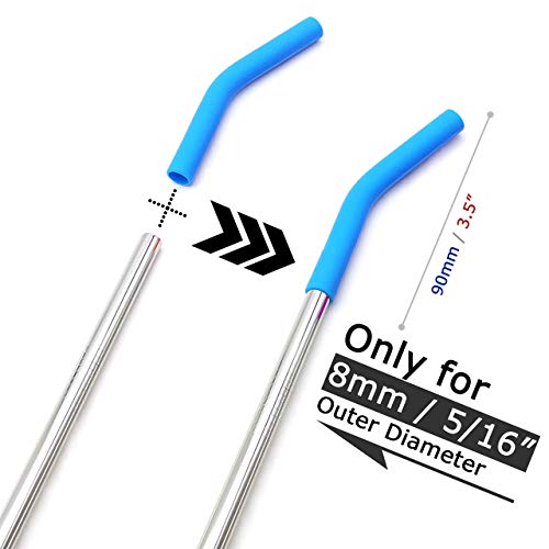 Food Grade Silicone Straw Elbows Tips Soft Reusable Metal Stainless Steel Straw Nozzles Only Fit for 5 (8 Count)