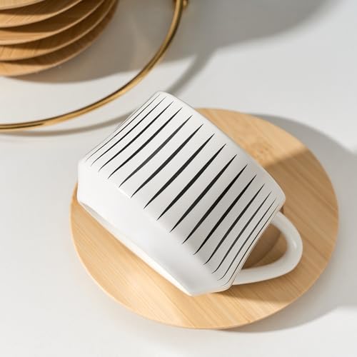 Ceramic Coffee Espresso Cups with Saucers Set with Metal Holder (7.6 Count)