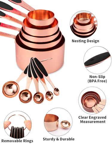 Copper Measuring Cups and Spoons Set of 10 Piece