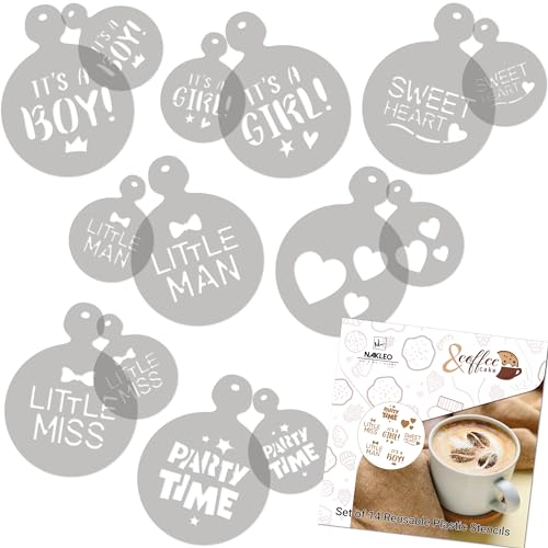 Coffee Stencils and Cookies Decoration 14Pcs 2.8”x2.8” and 4.3”x4.3” (14 Count)