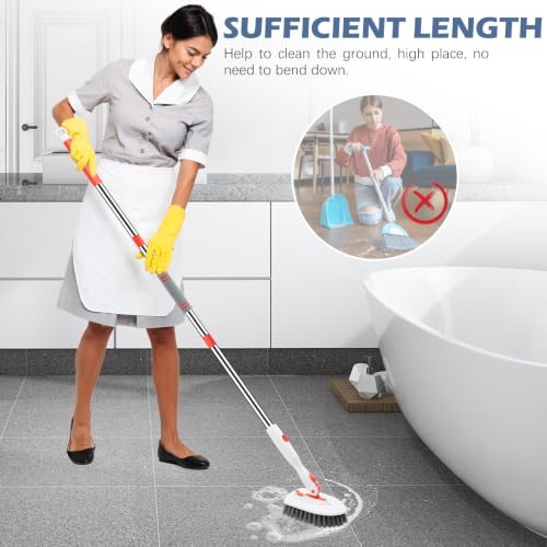 4-in-1 Tile Tub Floor Scrubber with Floor Scrub Brush, Orange