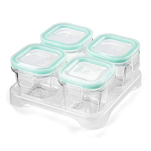 4 Pack Glass Baby Food Containers with Airtight Lids and Stackable Tray (4 Count)