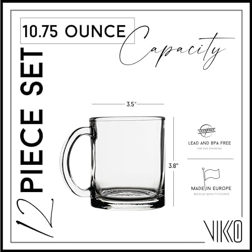10.75 Ounce Clear Glass Coffee Mugs (12 Count)