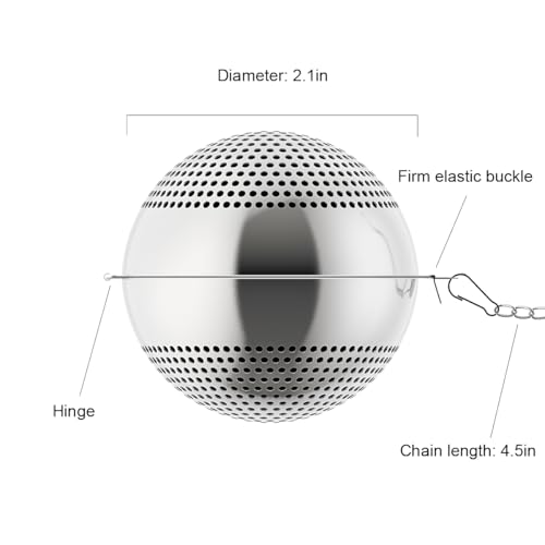 Food Grade 304 Stainless Steel Mesh Tea Ball 2.1 Inch Tea Infuser Strainer Filter Diffuser for Loose Tea (4.59 Count)