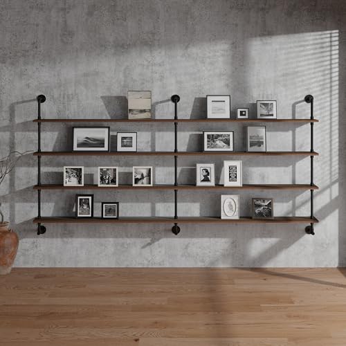 60 Inches Industrial Pipe Wall Shelves Pipe Shelving with Real Wood Plank