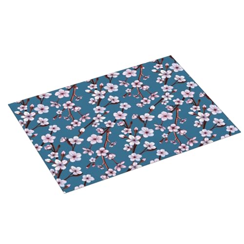 18x24 Blue Cherry Blossom Floral Microfiber Absorbent Dish Drying Mat