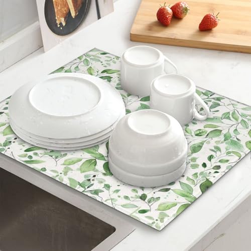 Green Leaves Dish Drying Mat